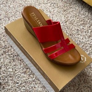 Red slip on wedge heel sandal. Size 9 WORN